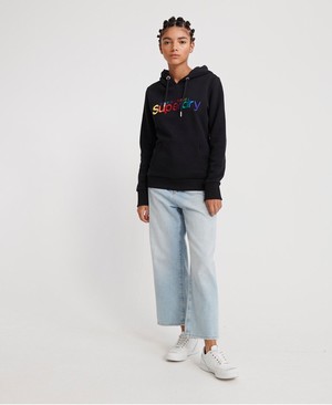 Superdry Classic Rainbow Embroidered Női Kapucnis Pulóver Fekete | ZOEHU8251